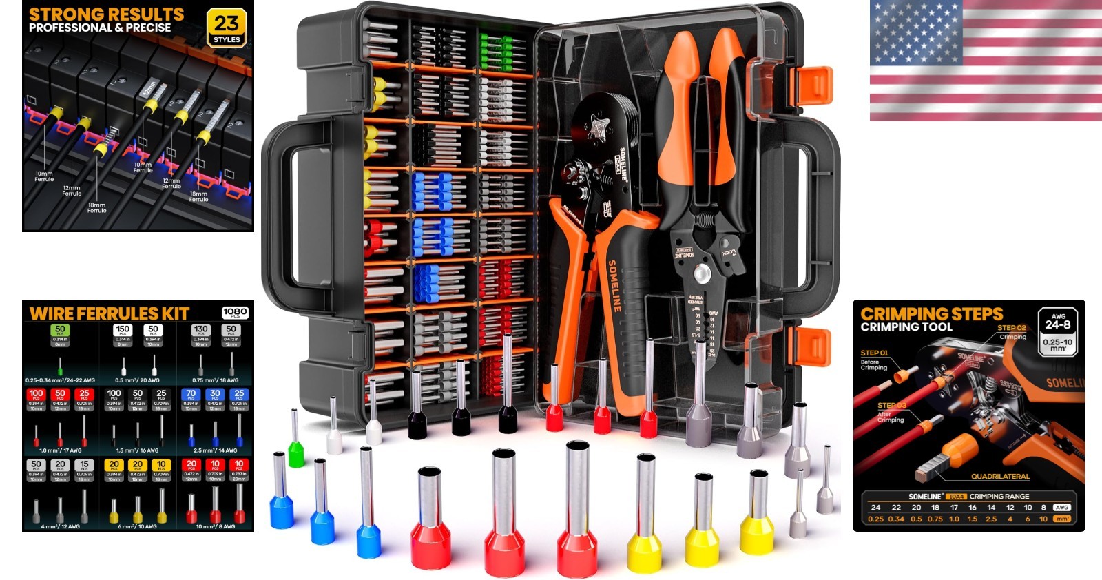 Professional Ferrule Crimping Tool Set - 23 Wire Sizes & Dual Functionality