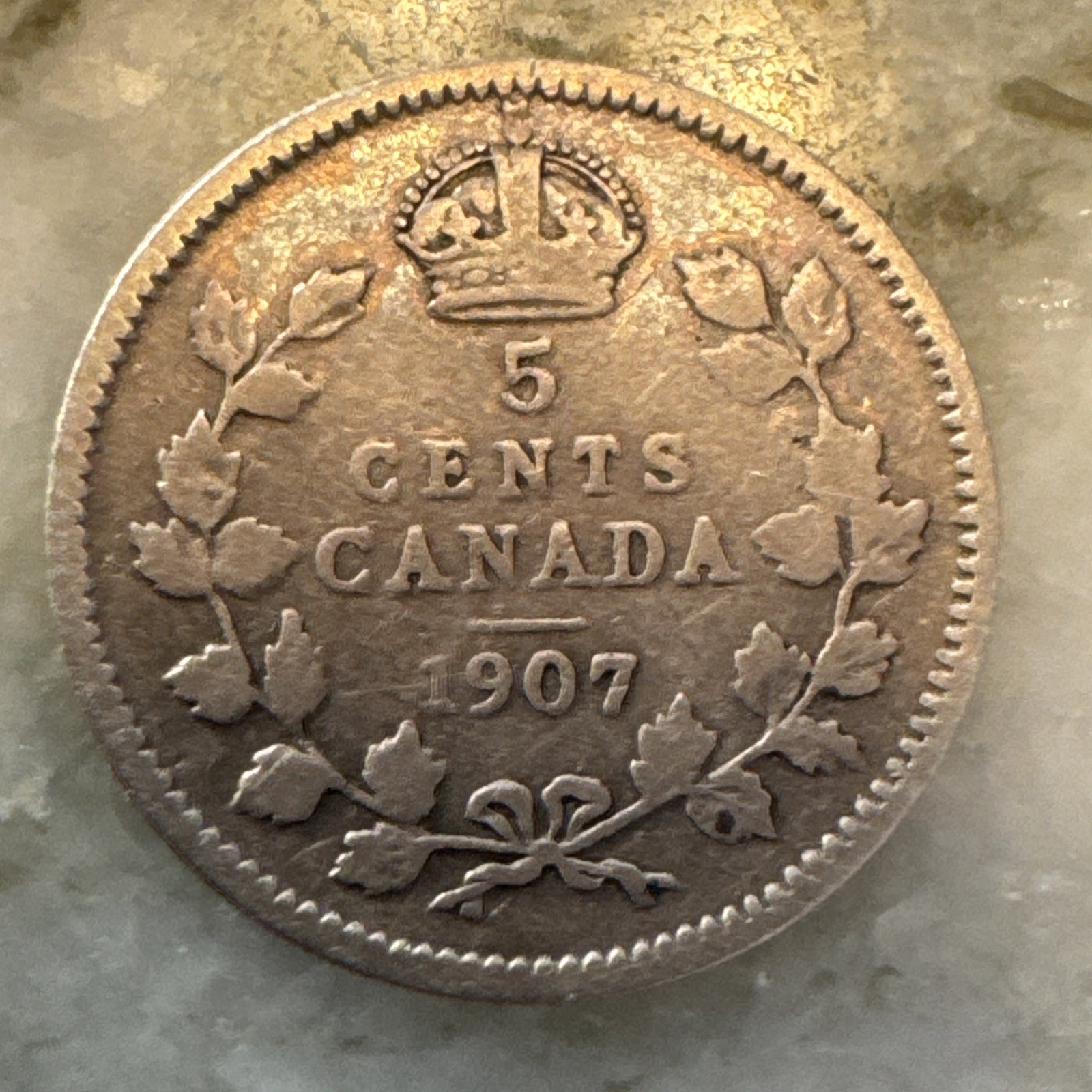 1907 Canada 5 Cents Silver Coin