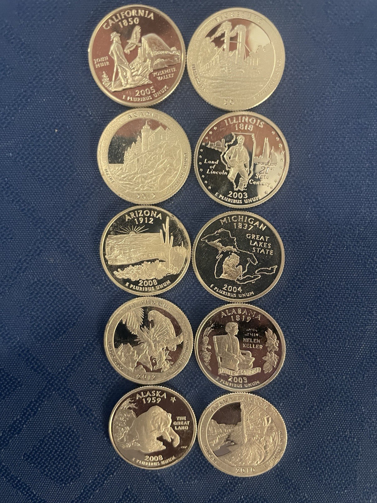38 Silver Proof Quarters US Mint State And Territory Various Years