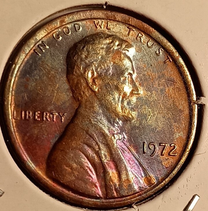 1972 Lincoln Cent Penny Rainbow Toned. Unique Colors! OC ERROR
