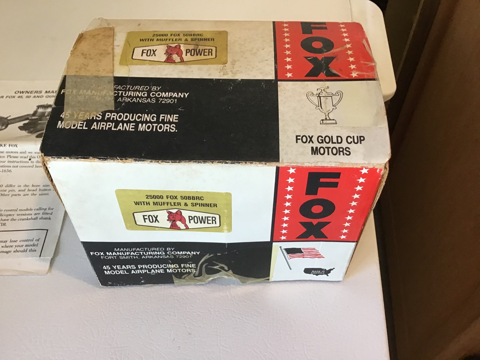 FOX 25000 GLOW ENGINE 50BBRC RINGED W/ MUFFLER SPINNER ORIGINAL PAPERWORK & BOX
