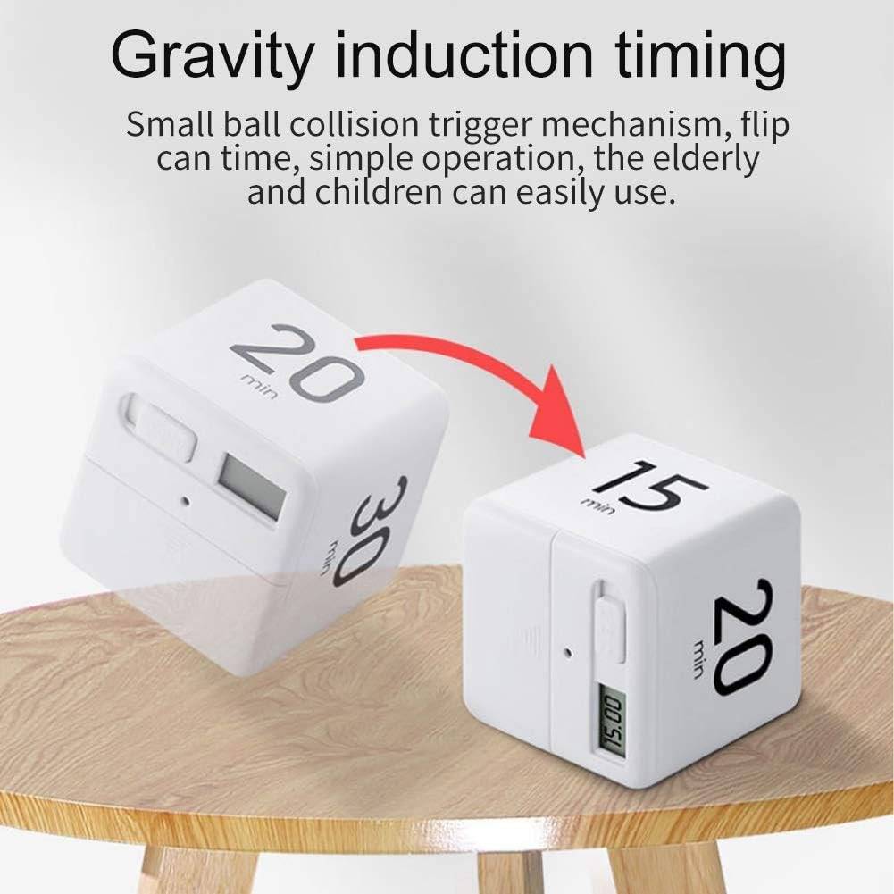 Cube Timer - 5, 15, 30 & 60 Min for Time Management (White) Kitchen & Workout Ti