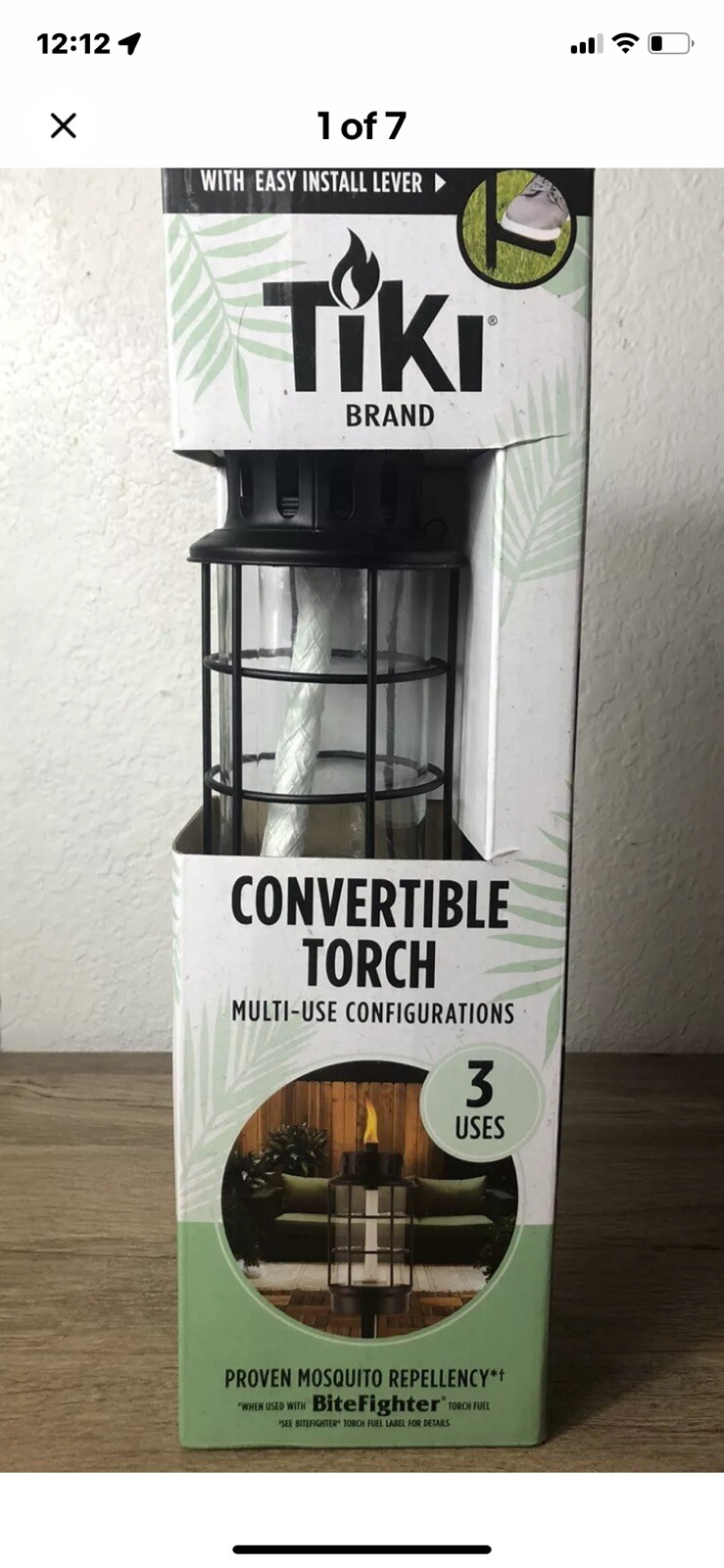 TIKI Metal Lantern Outdoor Torch Converts To 3 Sizes W/Clear Glass Fuel Vessel