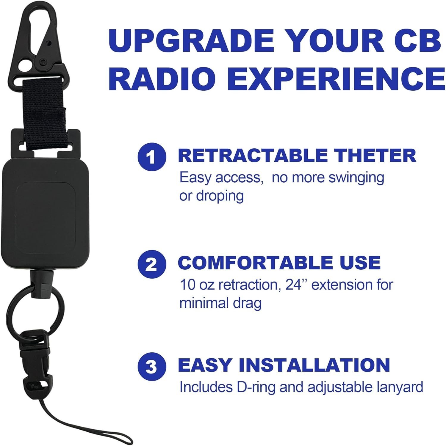 Effortless Installation! CB Mic Retractable Holder with 24" Steel Tether, 2 Pack