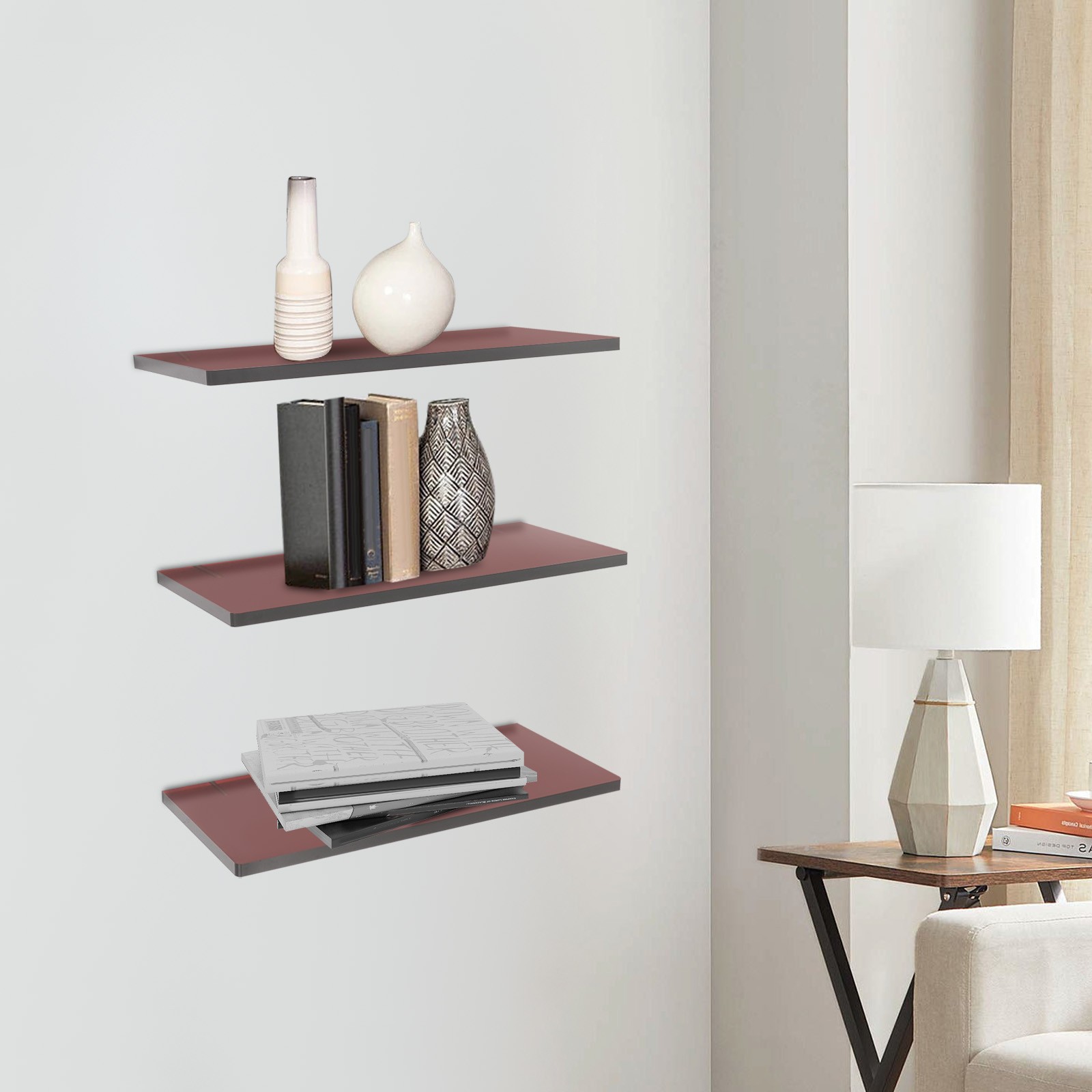 3pcs Brown Acrylic Floating Shelves Wall Mounted Shelf Floating Shelf Organizer
