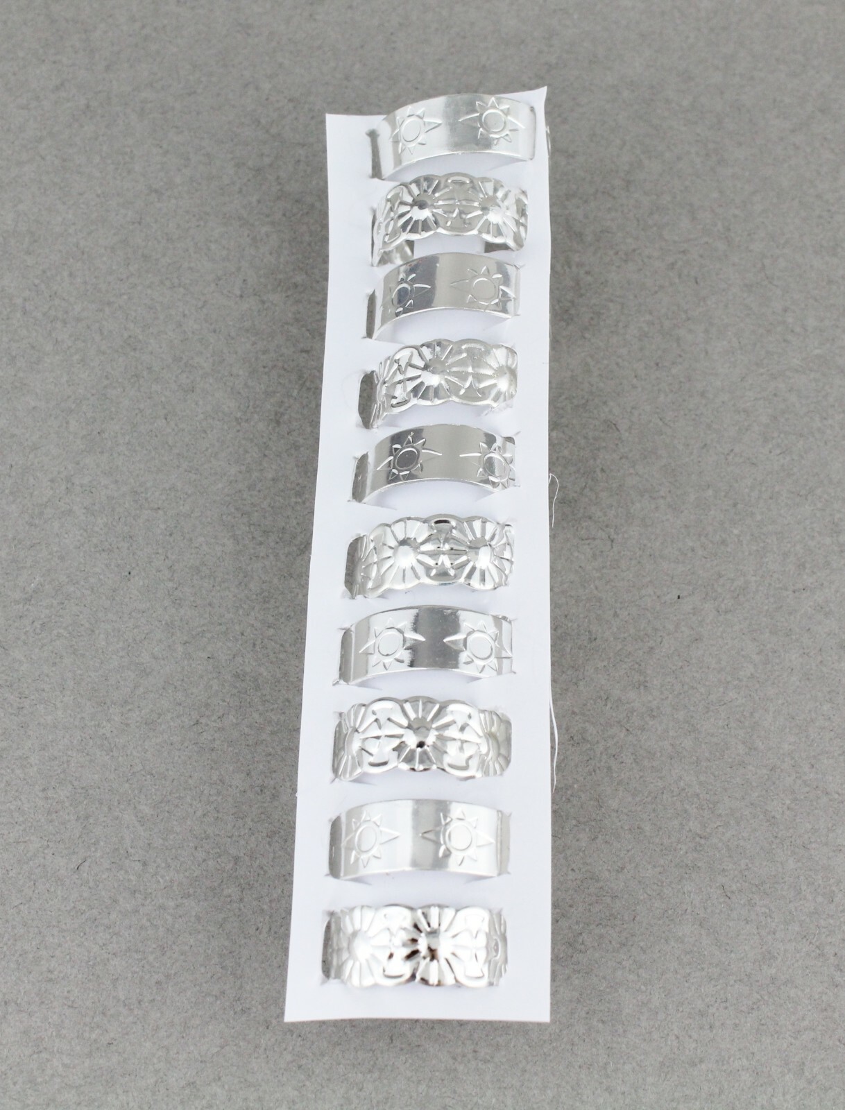 10 Silver toe rings flower sun metal toe ring open back adjustable set pack 10