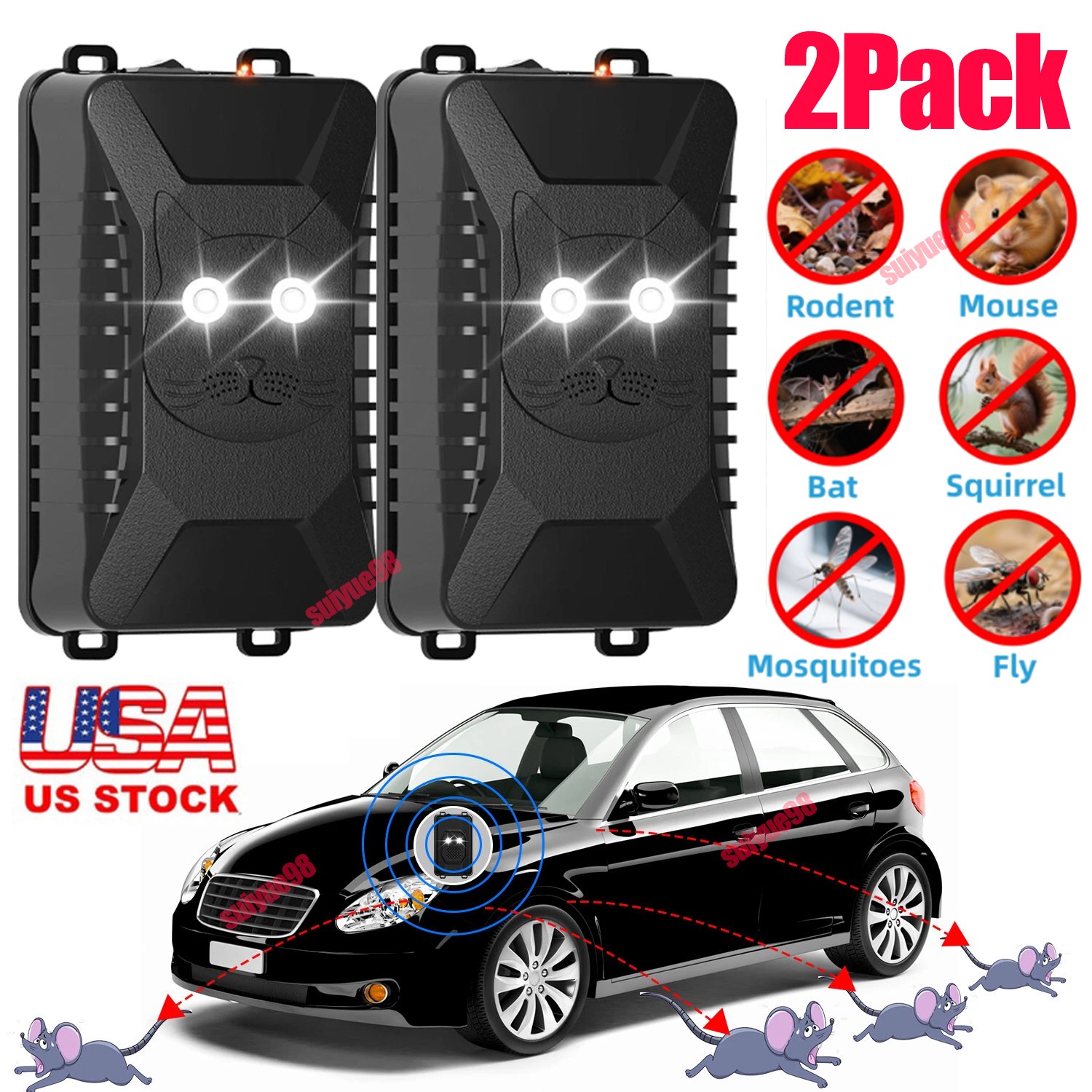 2 Packs Under Hood Ultrasonic Rodent Repeller Car Rat Repellent Keep Animal Away