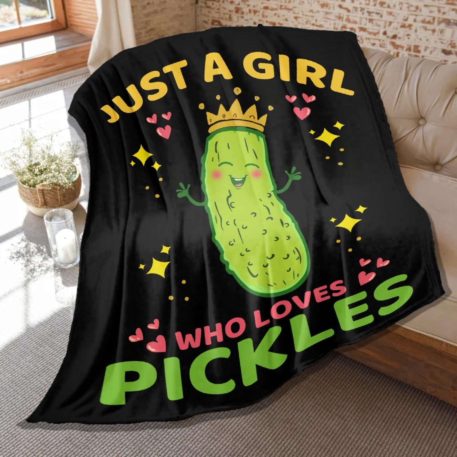 Pickle Blanket,Pickles Gifts for , Just A Girl Who Loves Pickles Flannel Blan...