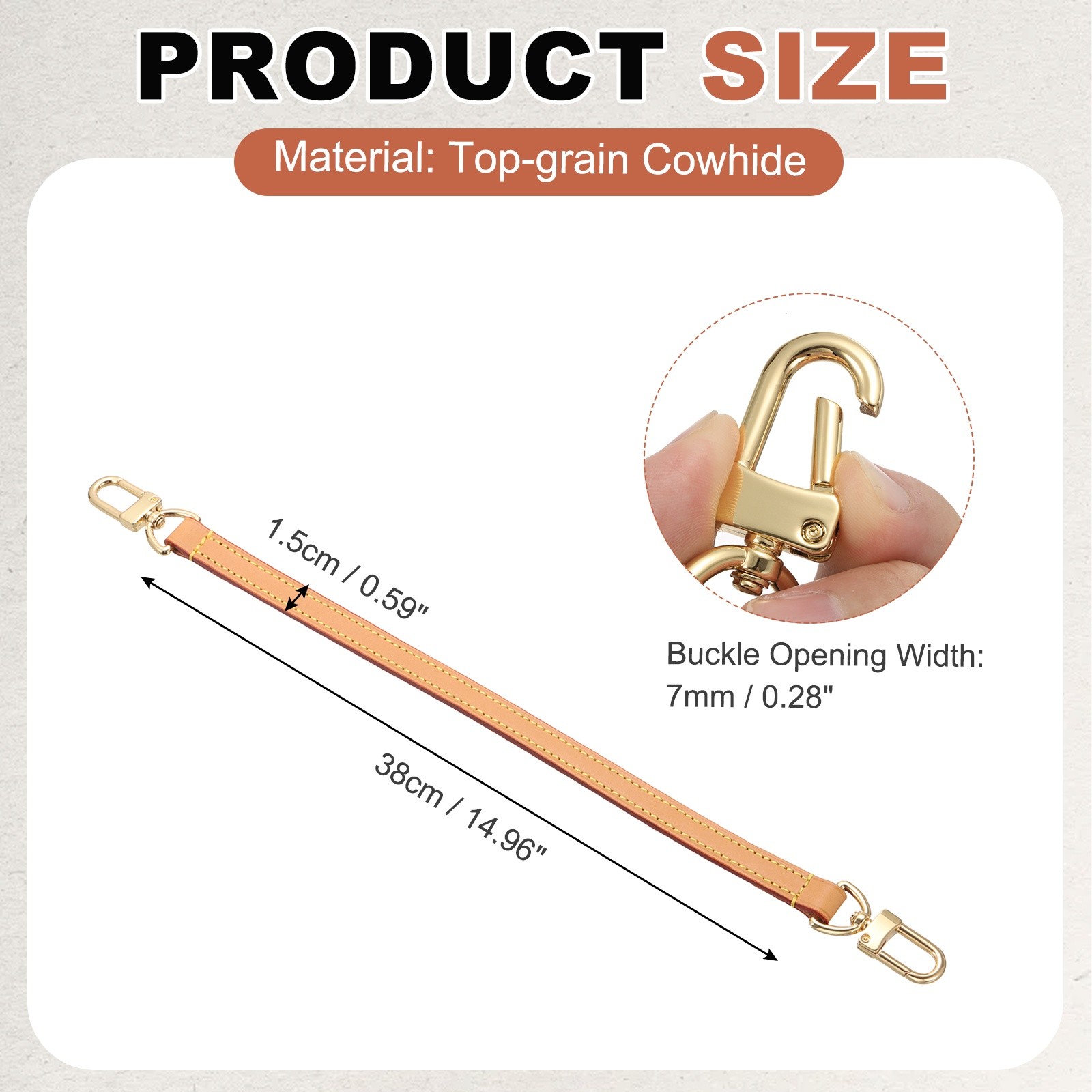 Genuine Leather Purse Strap, 15x0.59 Inch Shoulder Bag Strap, Tan