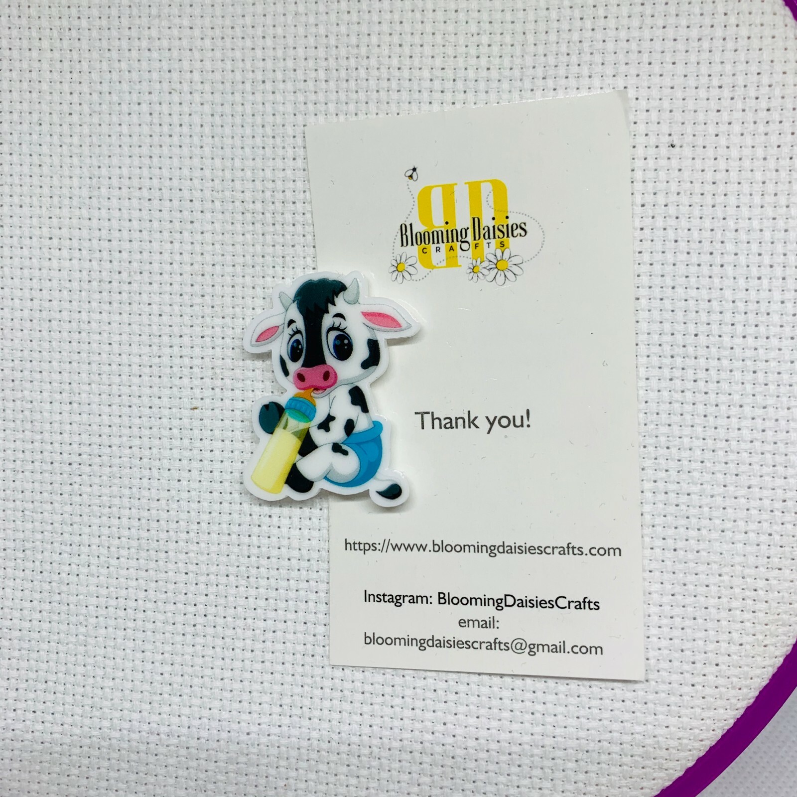 Magnetic Needle Minder Cross Stitch Baby Cow / Calf / Fridge Magnet