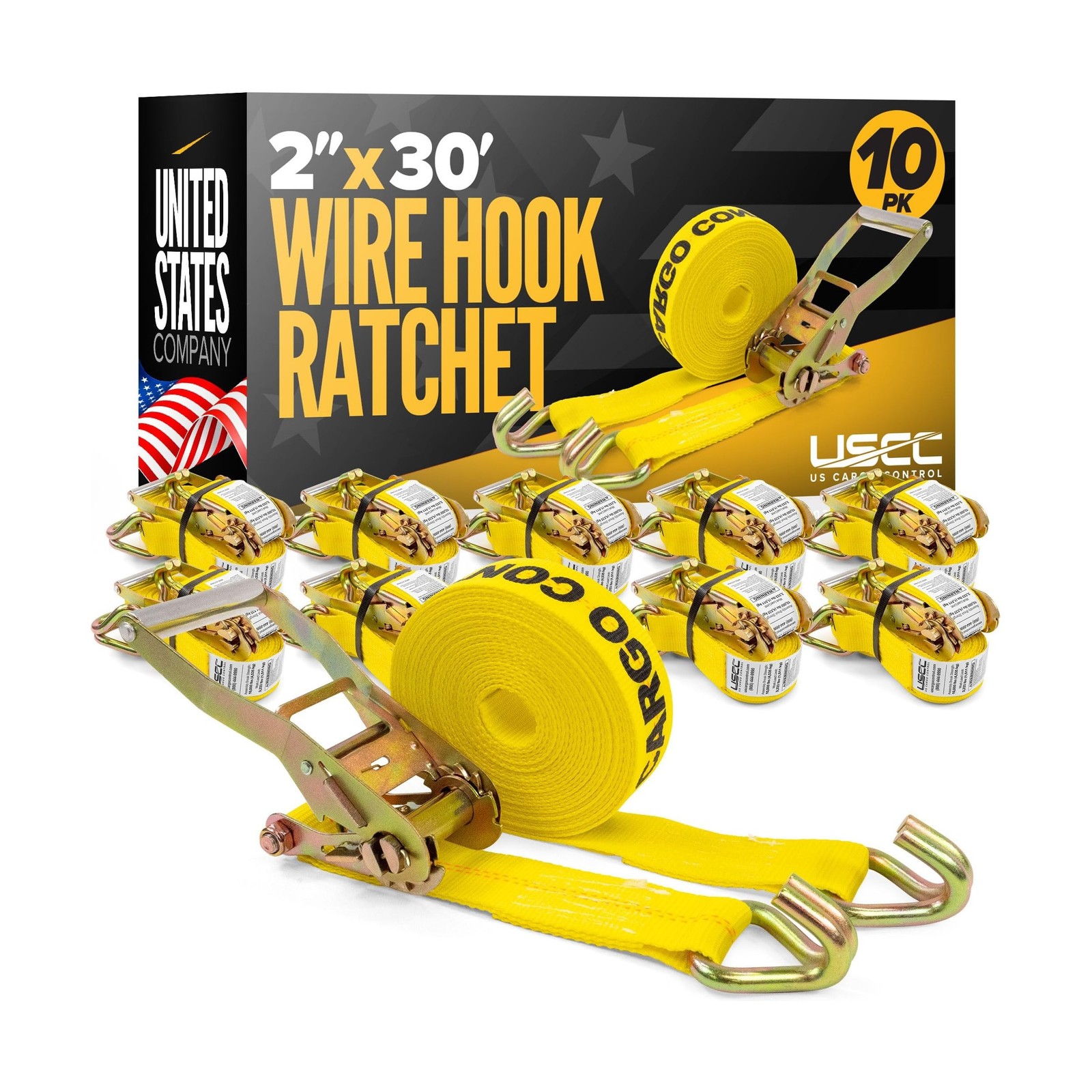 US Cargo Control Heavy Duty Ratchet Straps 2 Inch x 30 Foot (10-Pack), 10,000...