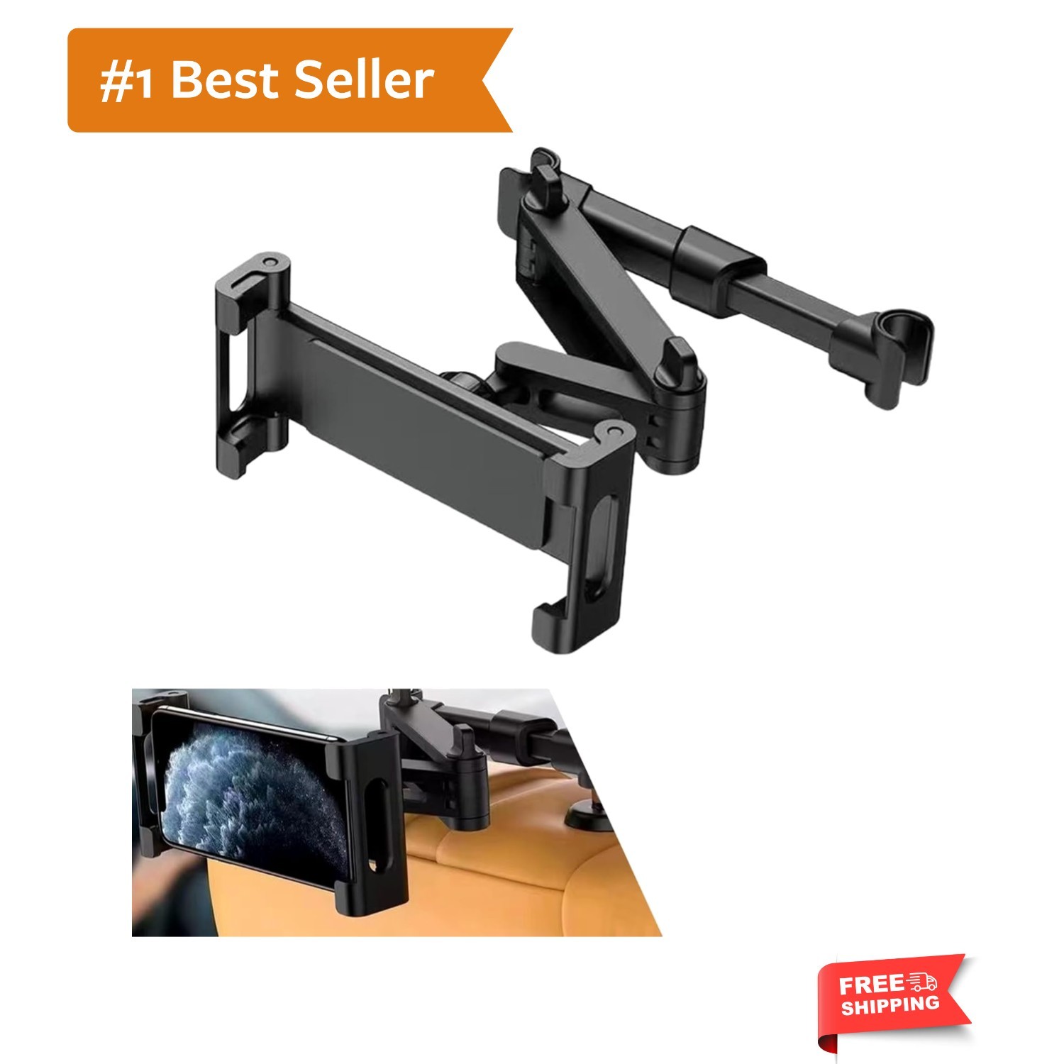 Car Headrest Tablet Holder, 3 in 1 Extension Arm Adjustable Rear Seat Headres...