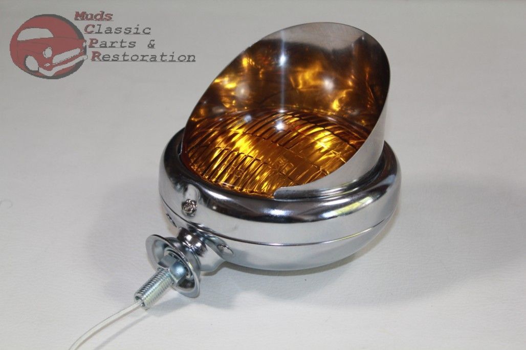 5" Small Chrome Amber Glass Visor Fog Light Lamp 12 Volt Custom Car Pickup Truck