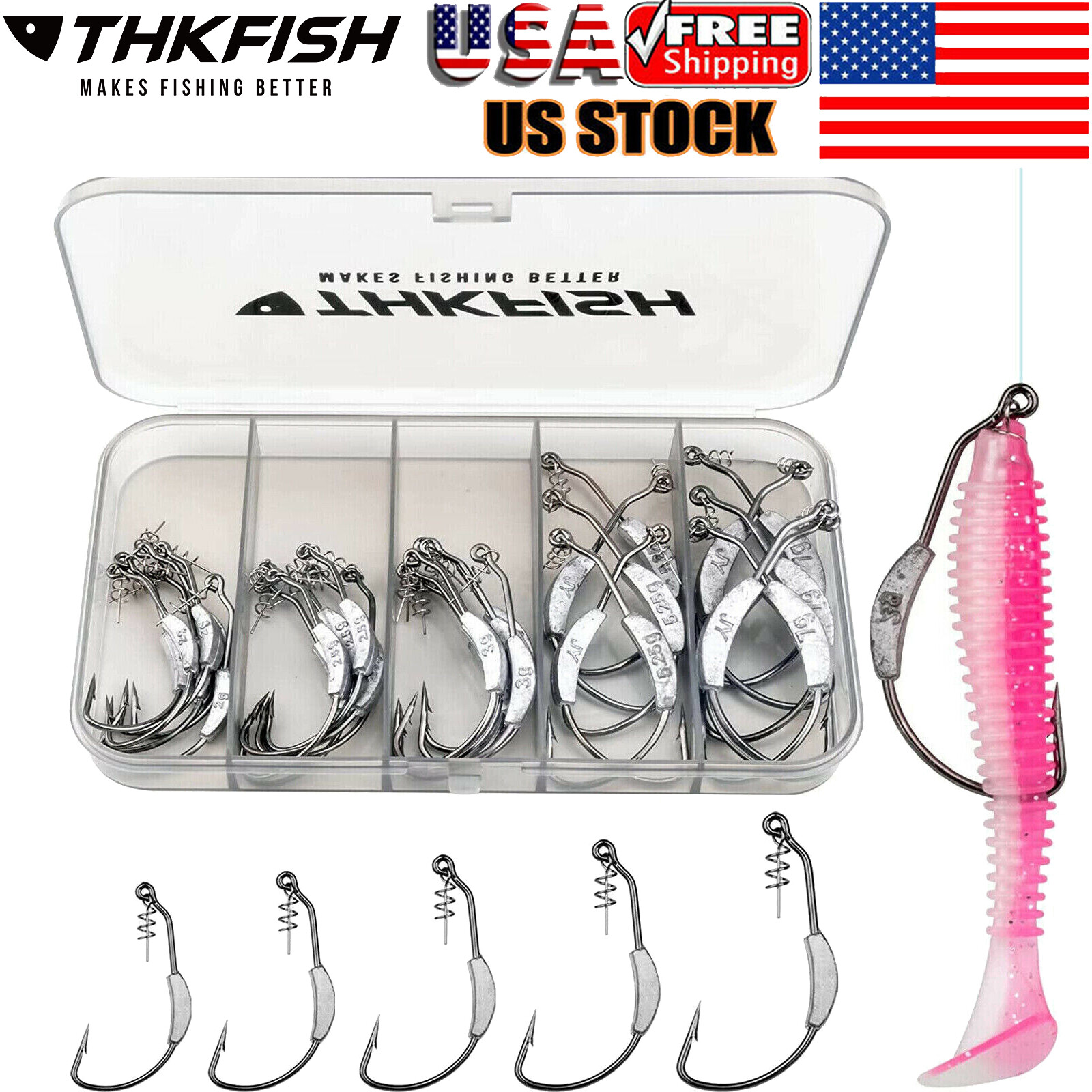 THKFISH 25/30Pcs Fishing Hooks Twistlock Hooks Weighted Bass Hooks Swimbait Hook