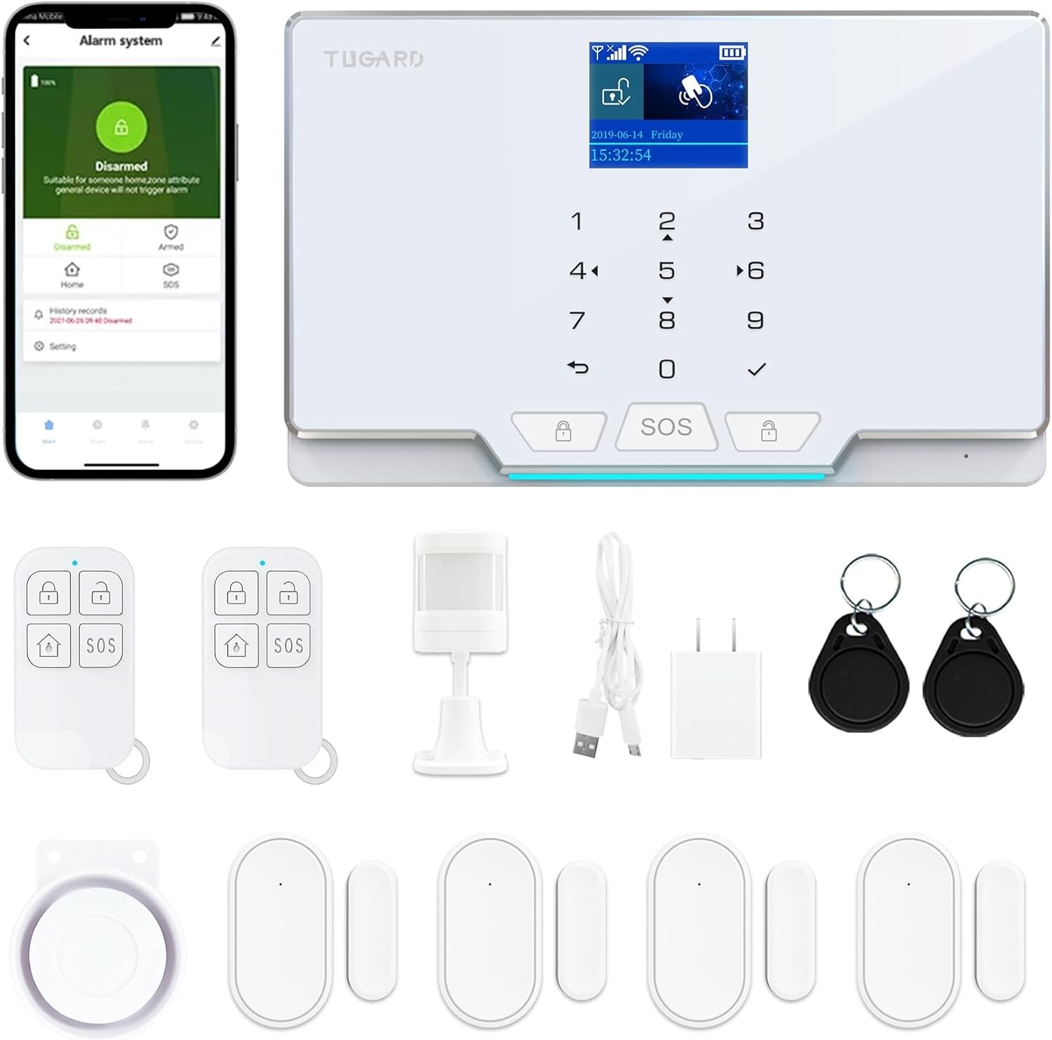 TUGARD Home Smart Security System Wireless Alarm Alexa/Google Compatible w/fobs