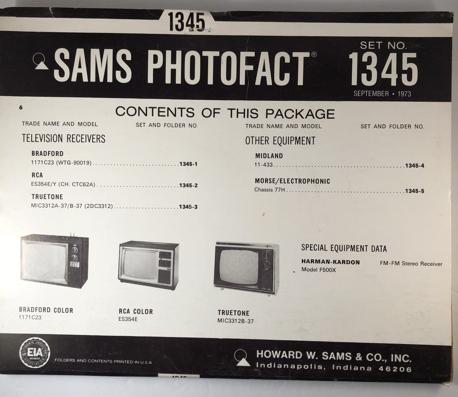 SAMS PHOTOFACT FOLDER SET NO. 1345, 1973, SCHEMATICS & SERVICE MANUALS