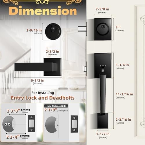Modern Matte Black Front Door Lock & Handle Set - Matte Black Handle & Deadbolt
