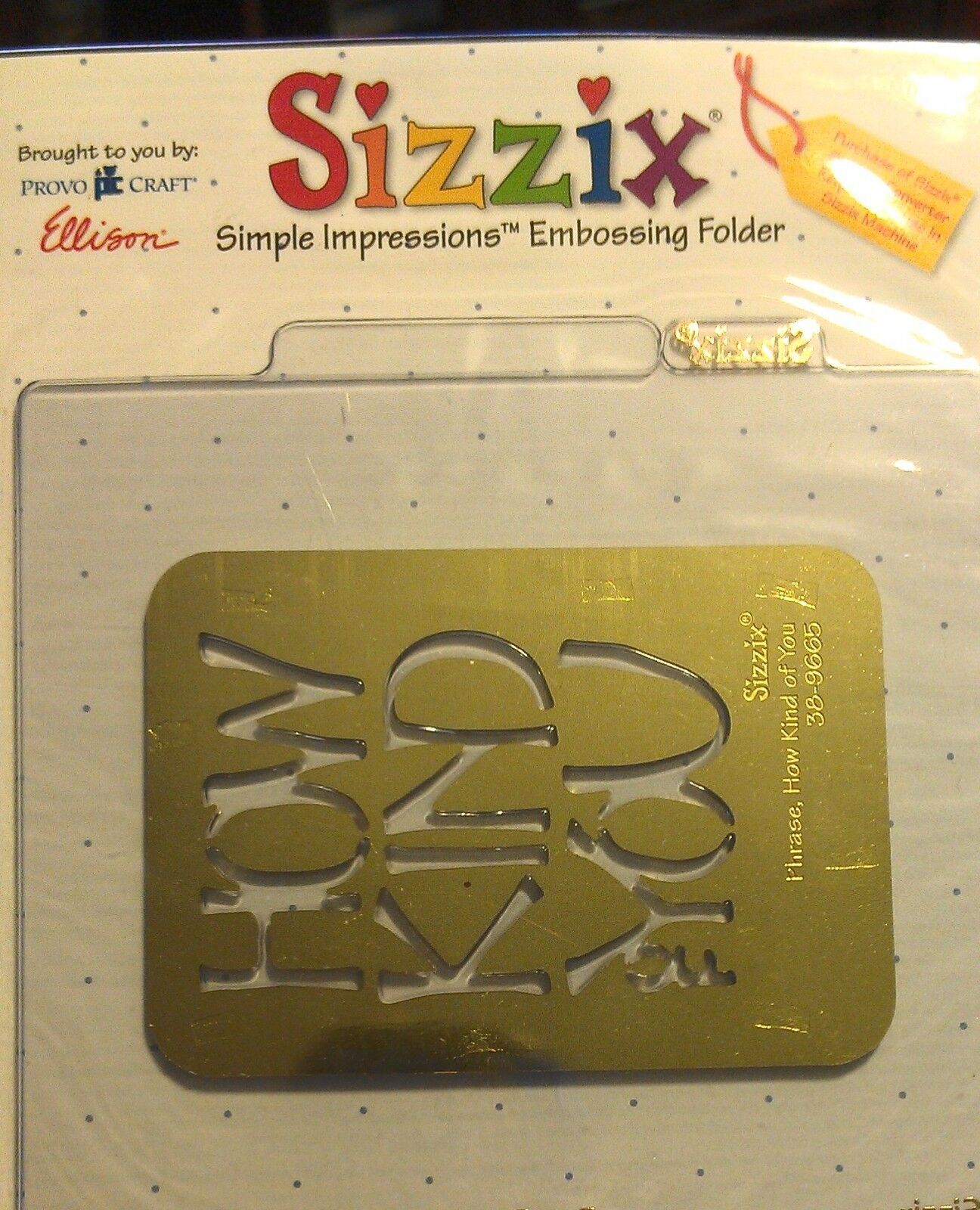 Sizzix Ellison Thank You Kind Craft Scrapbook Brass Embossing Folder Tool NEW 19