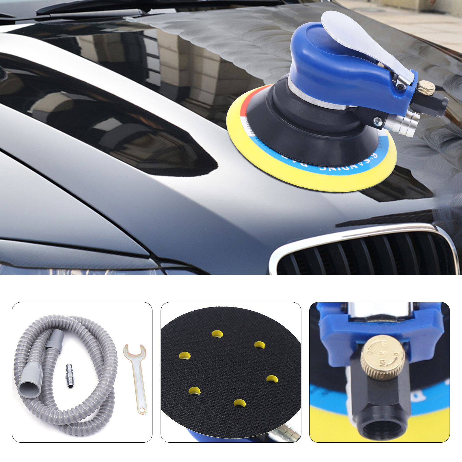 10000RPM 6'' Air Palm Orbital Sander Random Hand Sanding Pneumatic Round US Ship