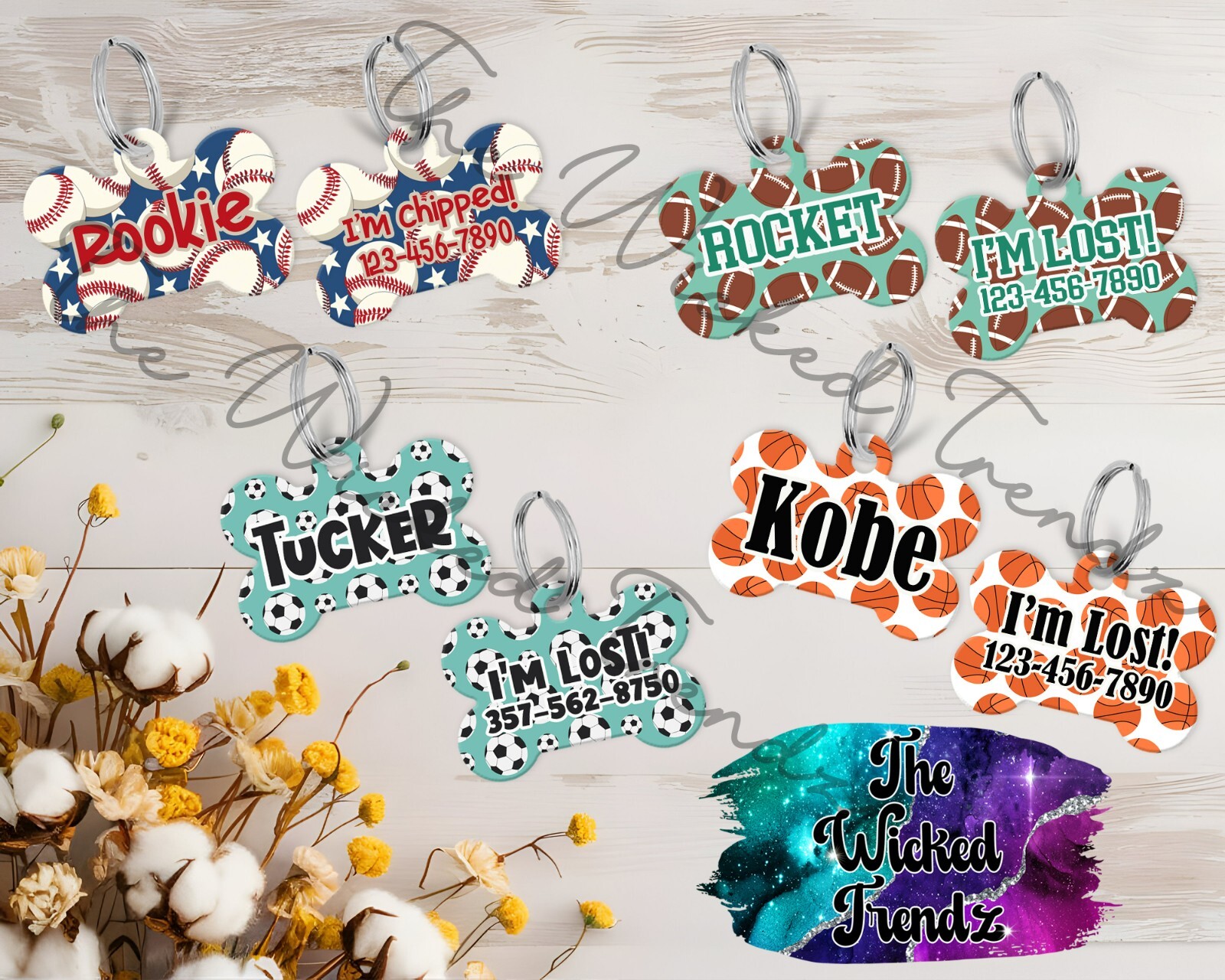 Basketball Baseball Football Soccer Custom Personalized Pet Dog Name ID Tag
