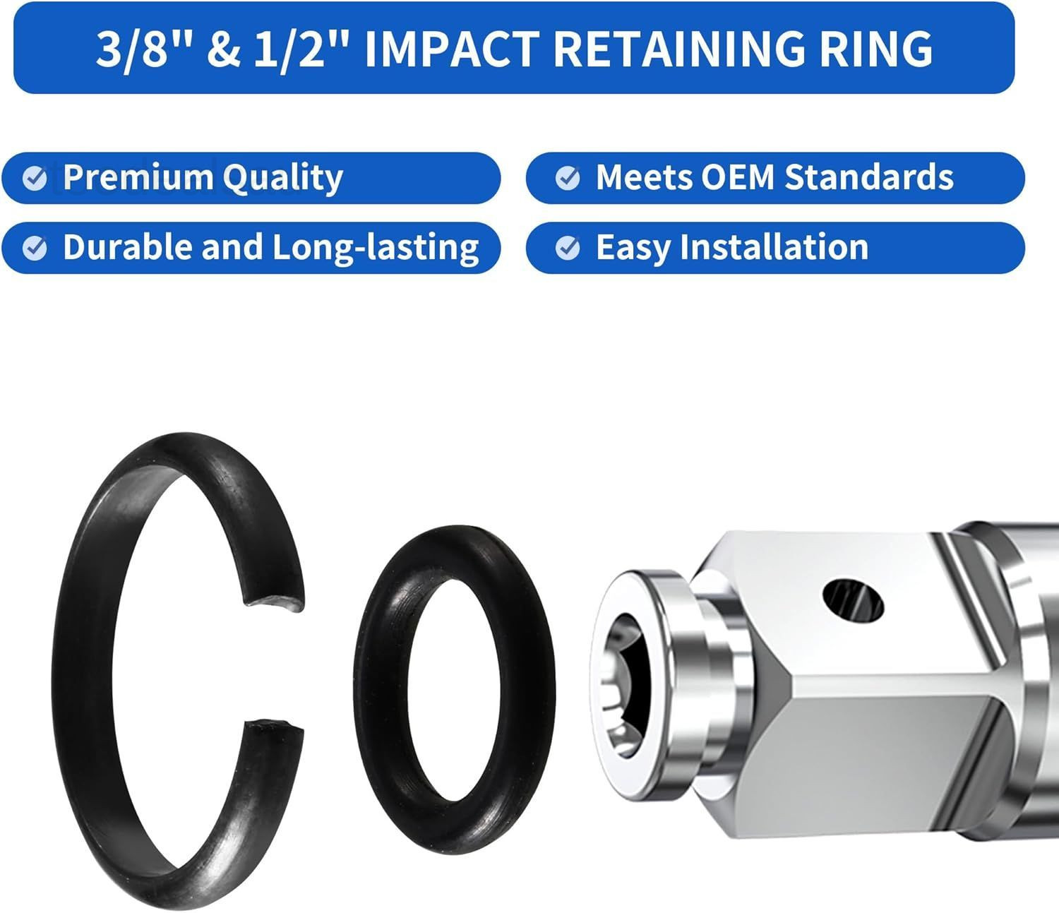 5-Pack 1/2" and 3/8" Impact Retaining Ring Clip With O-Ring for Milwaukee