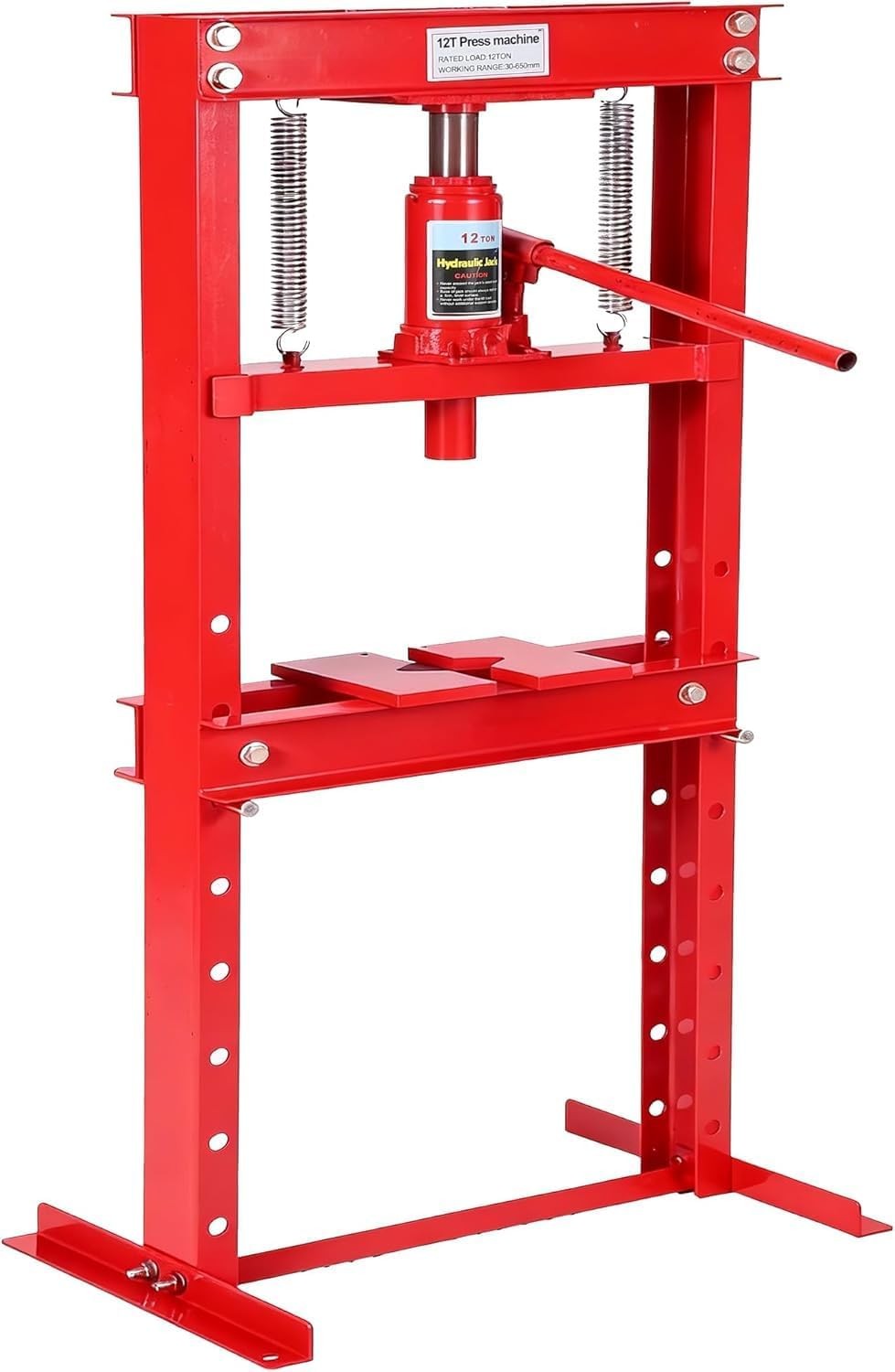 12 Ton Hydraulic H-Frame Shop Press with Adjustable Worktable & Press Plates