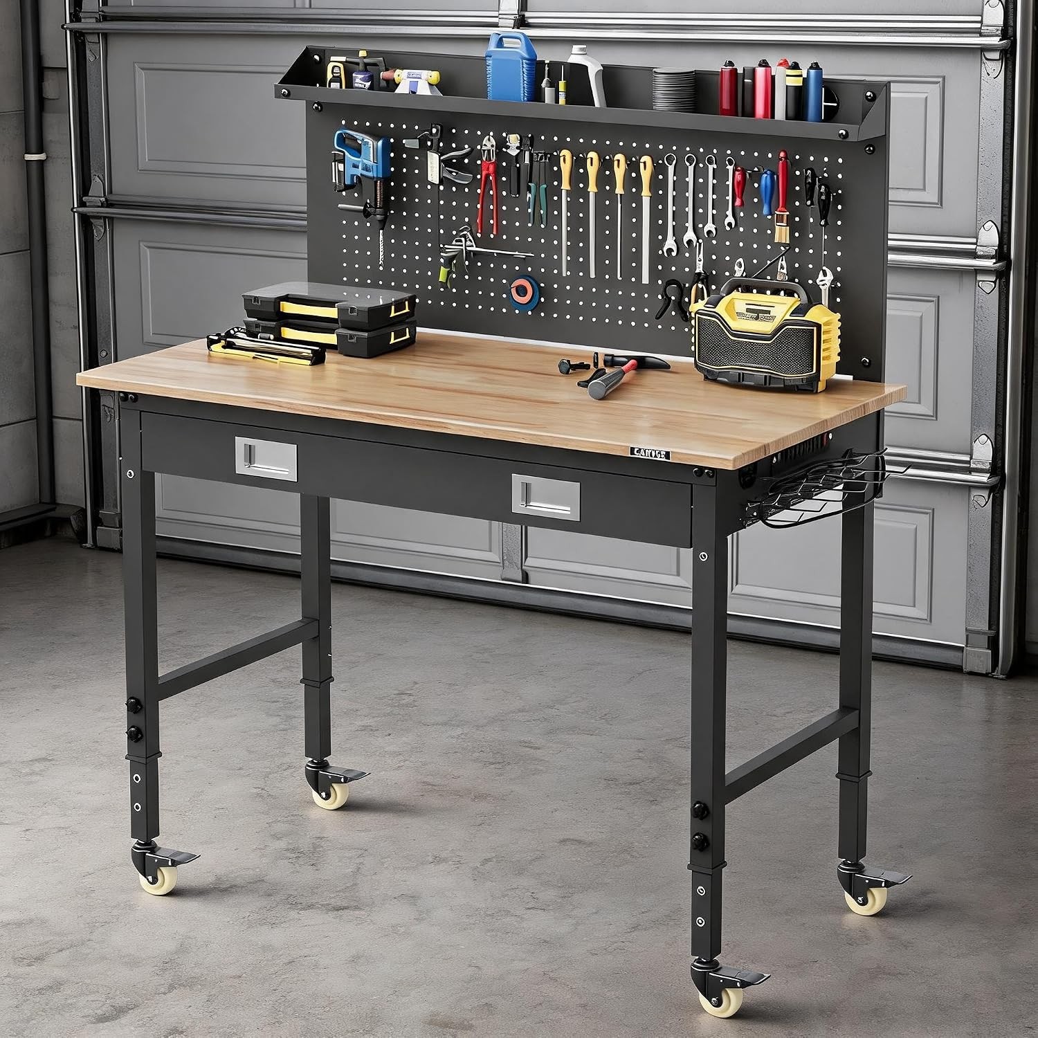 Adjustable Workbench 48x24in 2000 Lbs Rubberwood Top ETL Outlets Garage