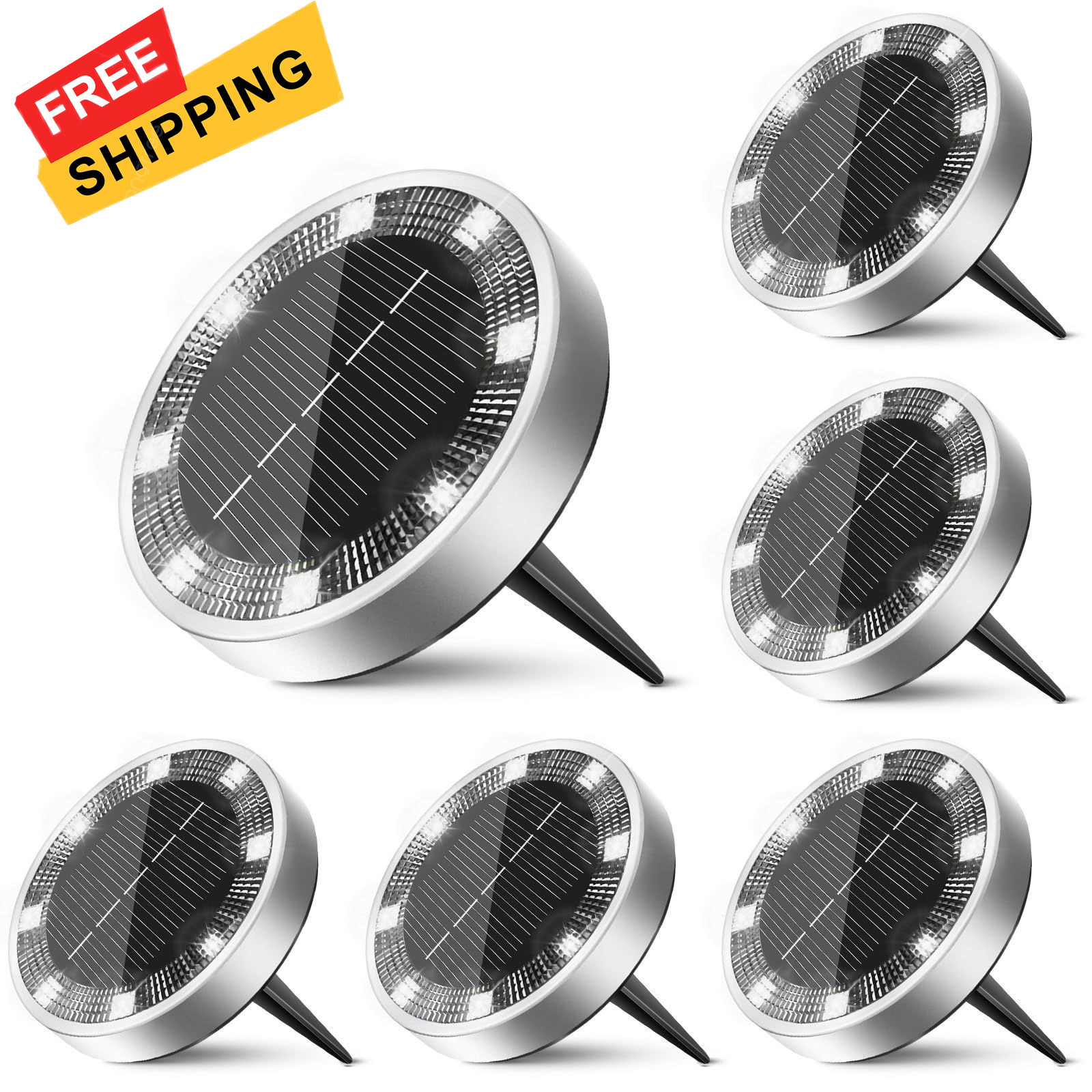 inkgear 6 Pack Solar Ground Lights Outdoor, 8 LED Mini 6 Pack, Cool White