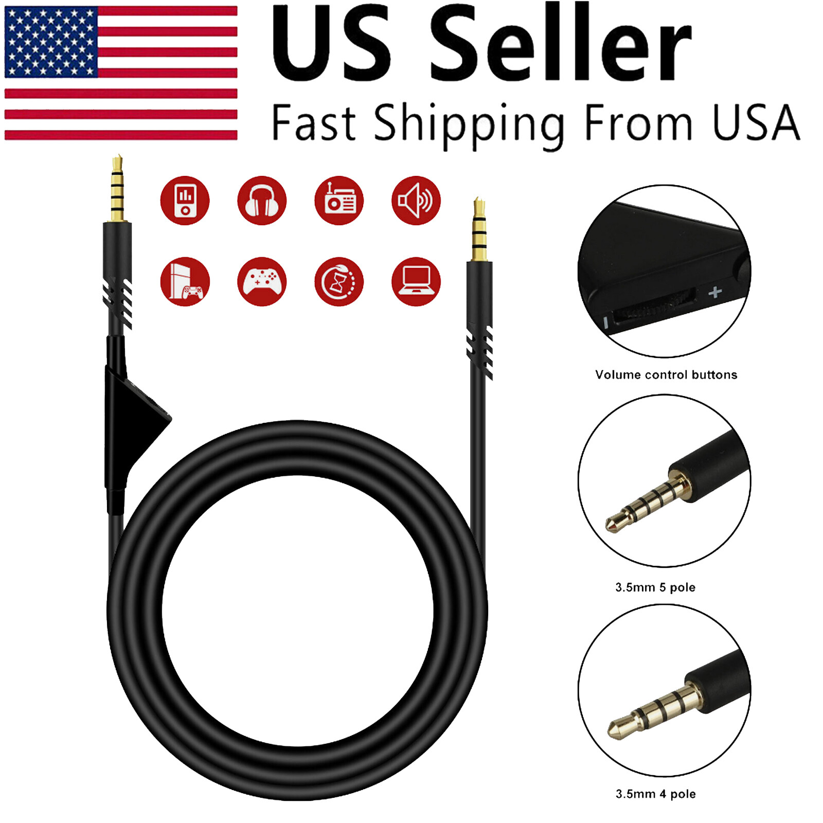 Replacement Audio Cable Cord Volume Control for Astro A10 A40 Gaming Headset 2M