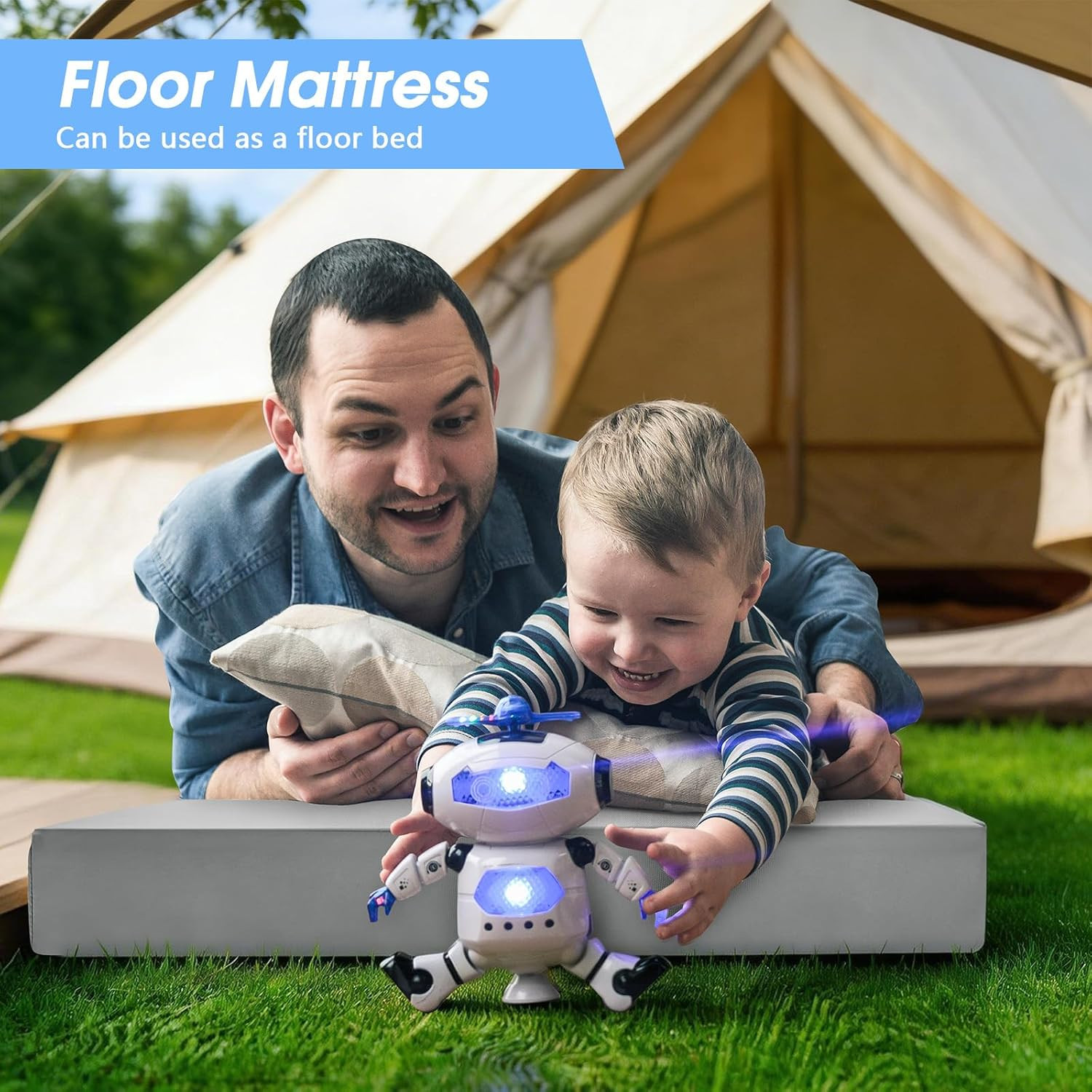 Memory Foam Camping Mattress Pad,3Inch Sleeping Pad for Camping,Non-Slip Bottom