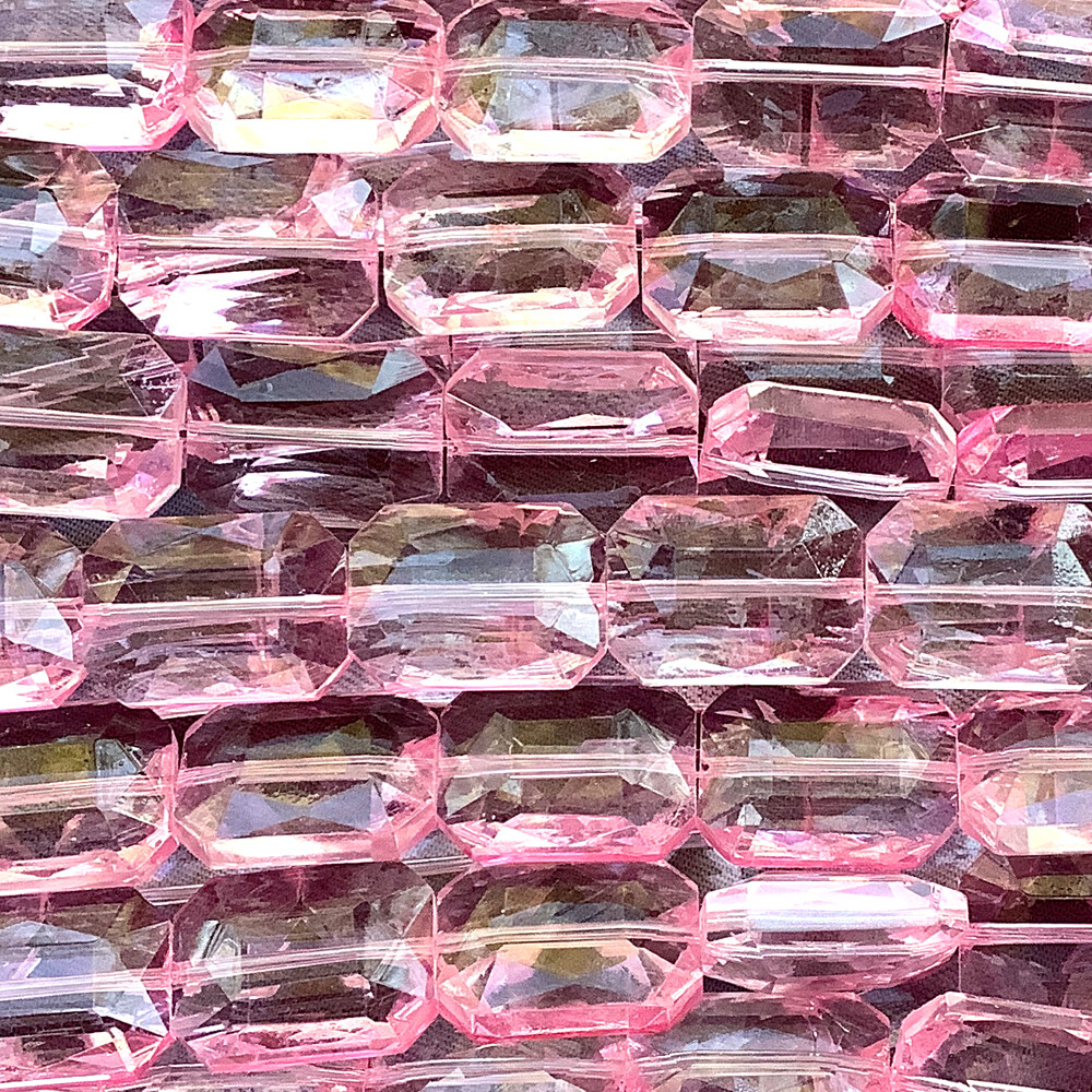 Pink Crystal 18x13mm Rectangle Chinese Crystal Glass Beads Q10 per Pkg