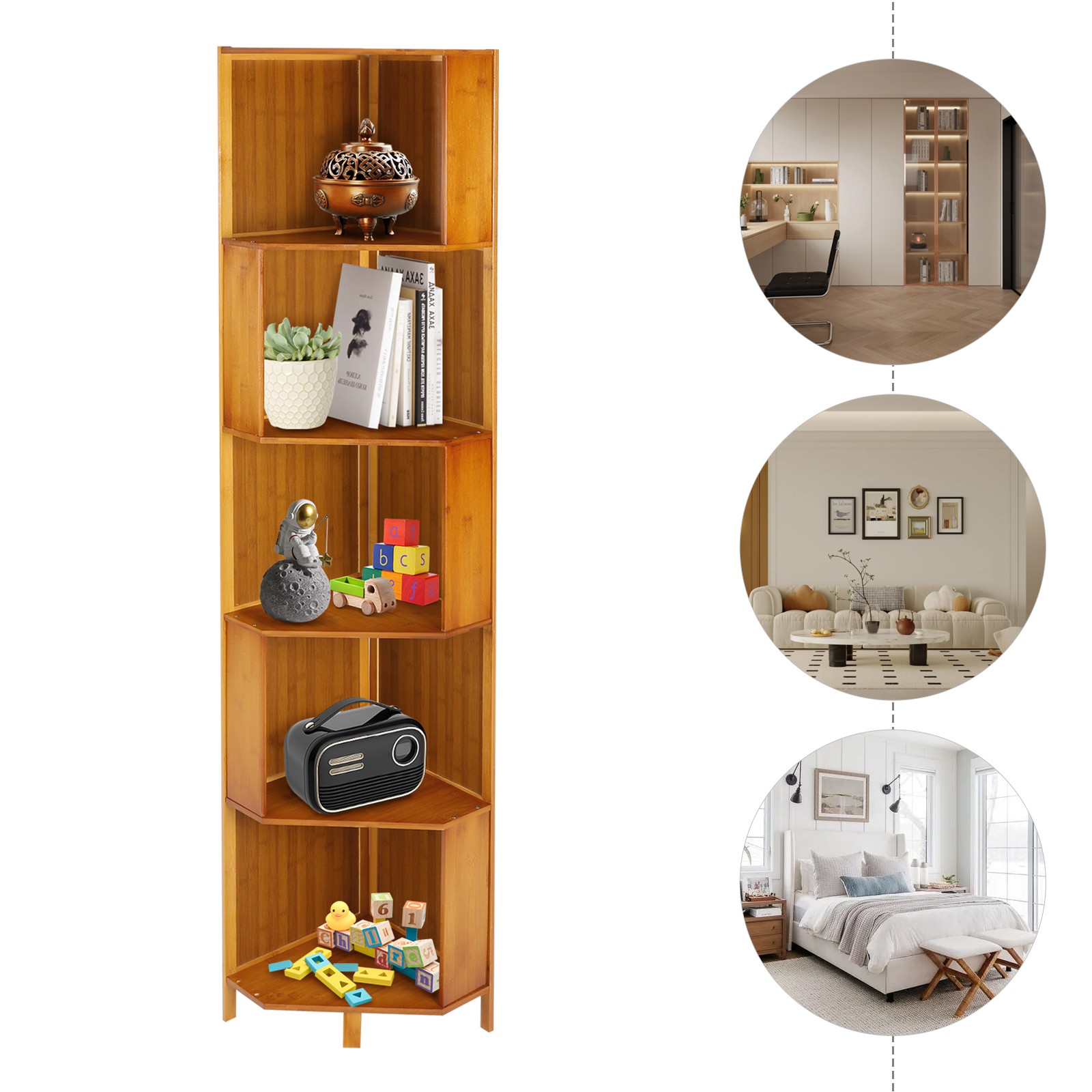 Rotating Bookshelf A-Shape Corner Bookcase Storage Freestanding Display Rack