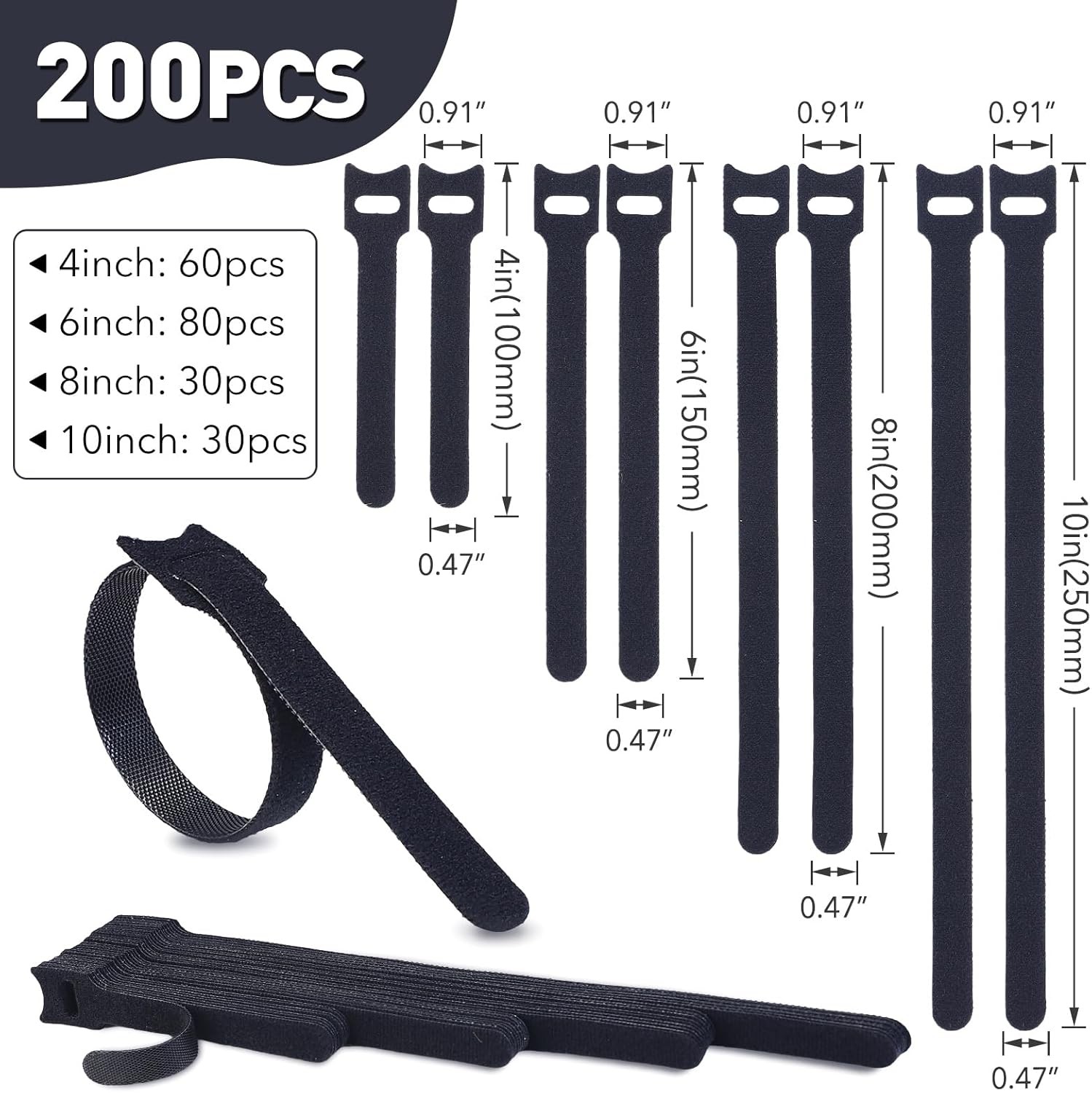 200PCS Reusable Cable Ties Wire Ties Cord Organizer Cable Organizer Adjustable..