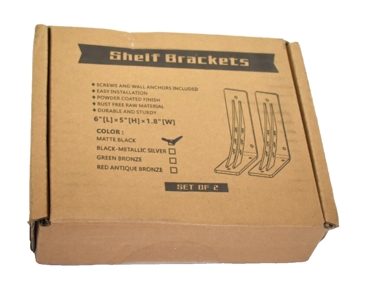 Picesa Heavy Duty Shelf Bracket Matte Black 6" x 5" Steel Bracket Wall Mounted