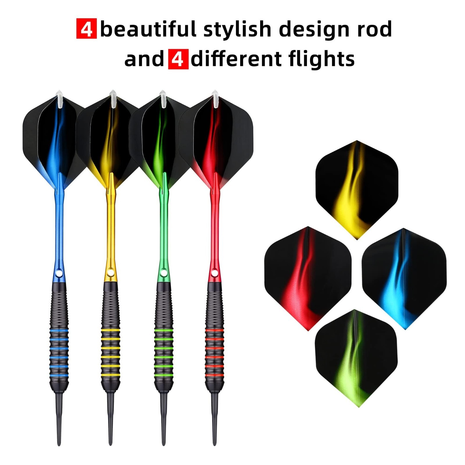12 Pack Soft Tip Darts Set - 18g Plastic Tips, 100 Tips, 16 Flights, Case, 4 Col