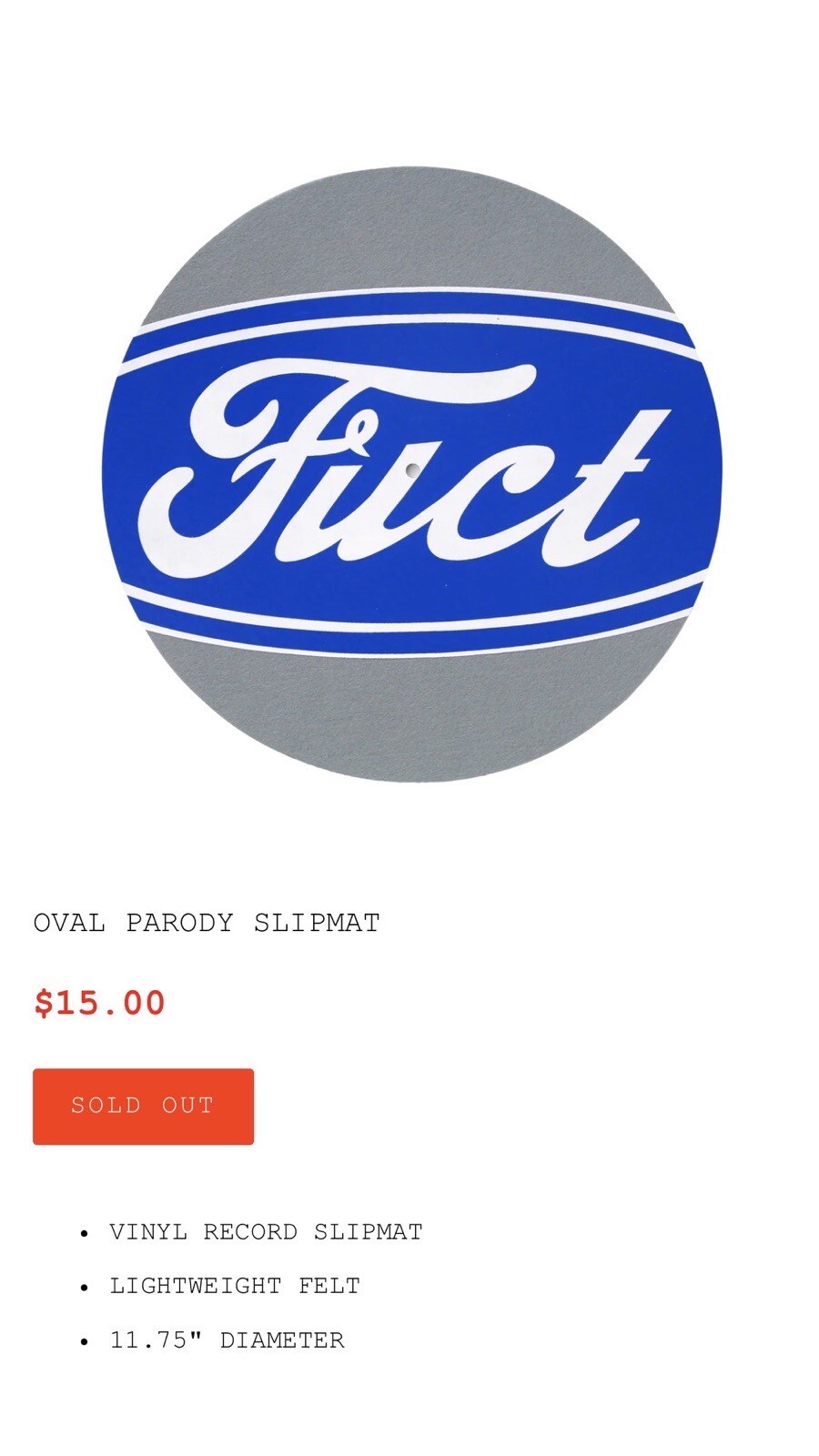 Fuct OVAL PARODY SLIPMAT Brand New Unopened
