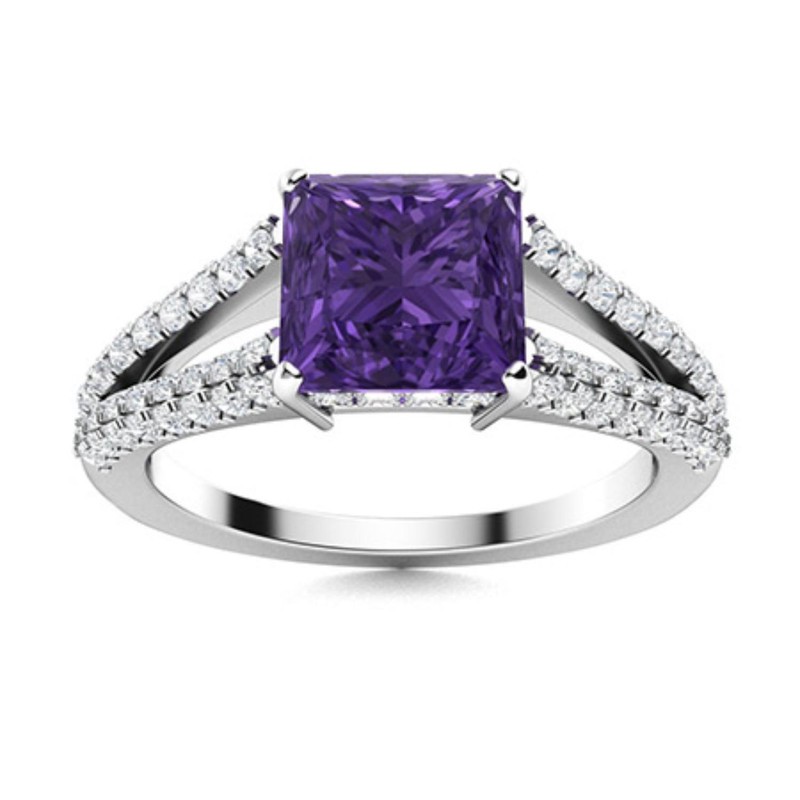 925 Sterling Silver Natural Amethyst Solitaire with Accents Ring Jewelry