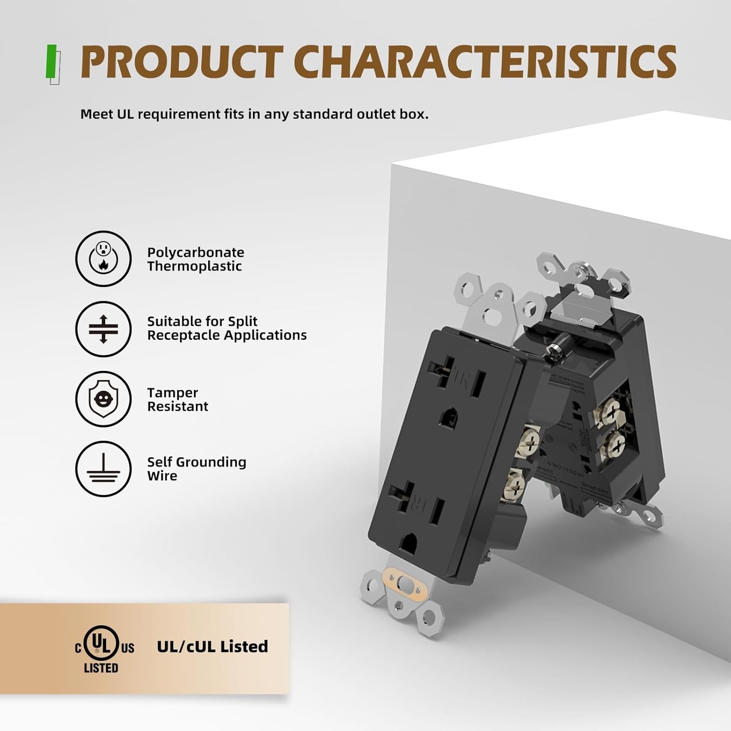 TOPELER Black Decora Electrical Wall Outlets,Tamper-Resistant Duplex Receptacle