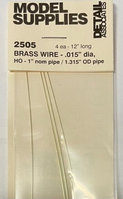 Detail Associates 2505 A Scale Round Brass Wire pkg(4) -- .015"
