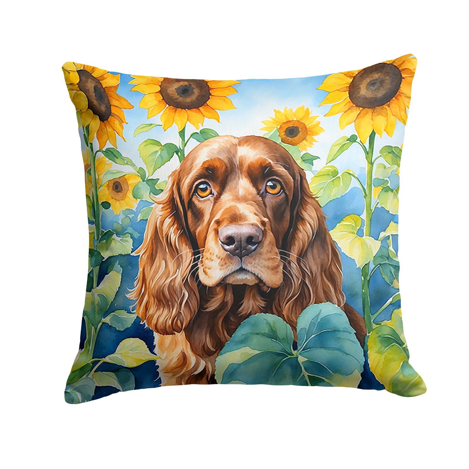 English Cocker Spaniel In Sunflowers Throw Pillow