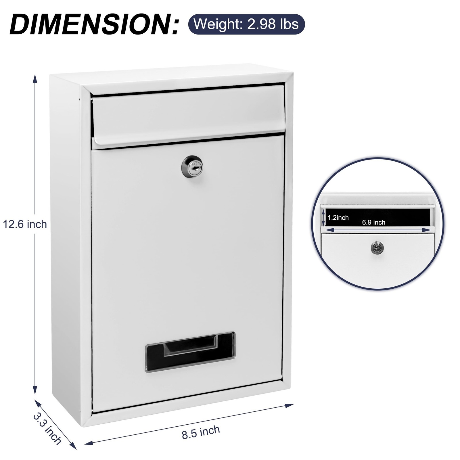 Wall Mount Mailbox, Mail Box with Key Lock, Dropbox with Slot for Envelope, O...