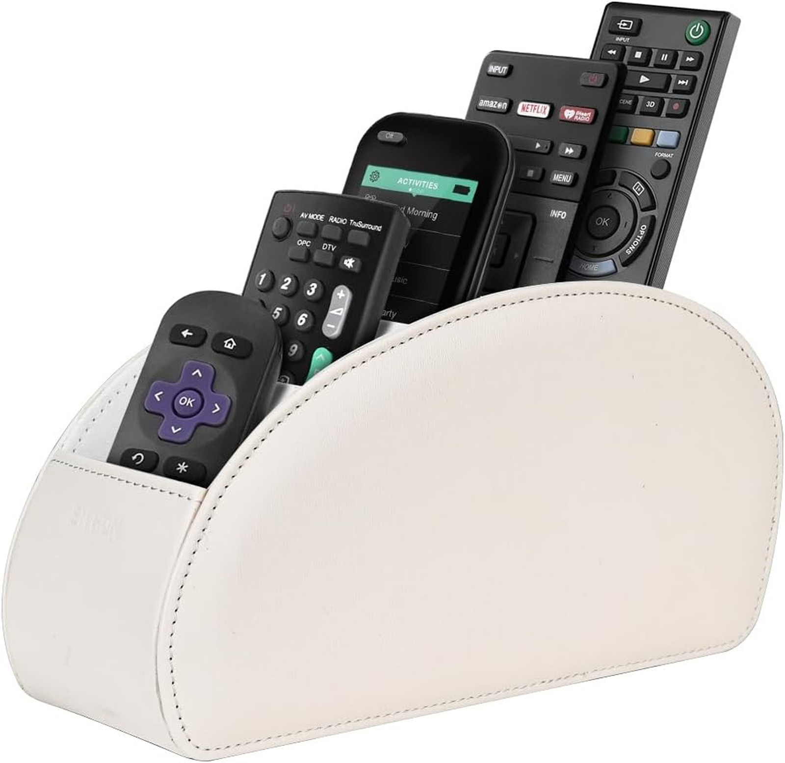 Remote Control Holder with 5 Compartments PU Leather Desktop Organizer for TV