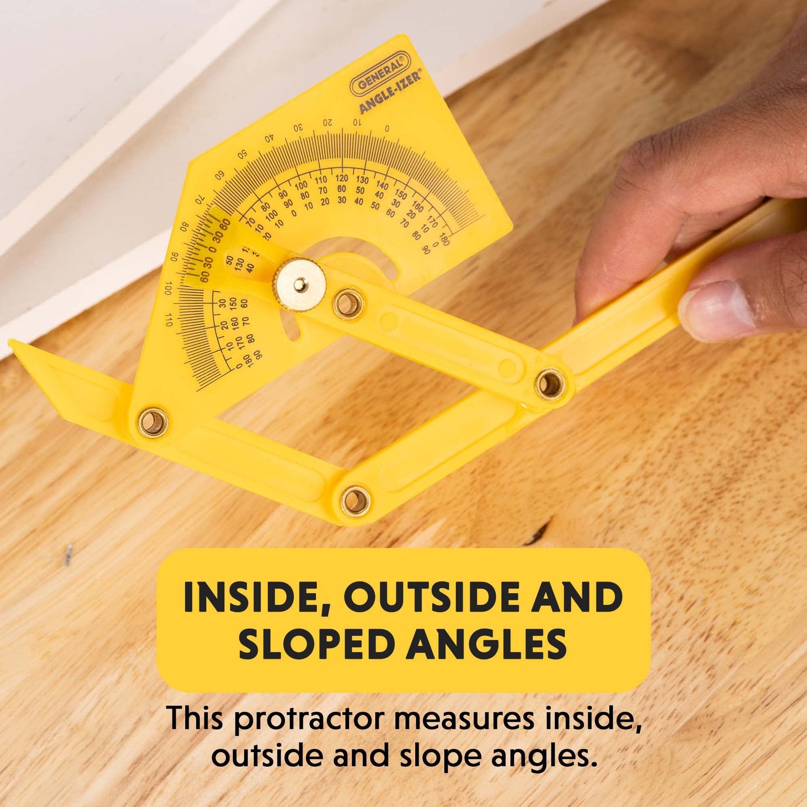 Plastic Angle Finder Protractor 0–180 Degree Yellow Sloped Inside Outside Tool