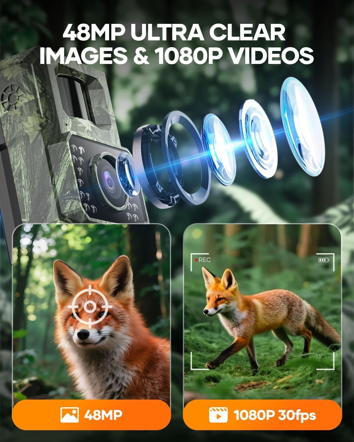 48MP Solar Trail Camera with WiFi and Night Vision - Waterproof Performance