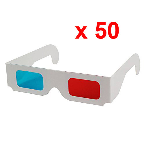 Lot 50 3D Glasses Anaglyph Red/Cyan Blue New Cardboard Delivery Under 24H