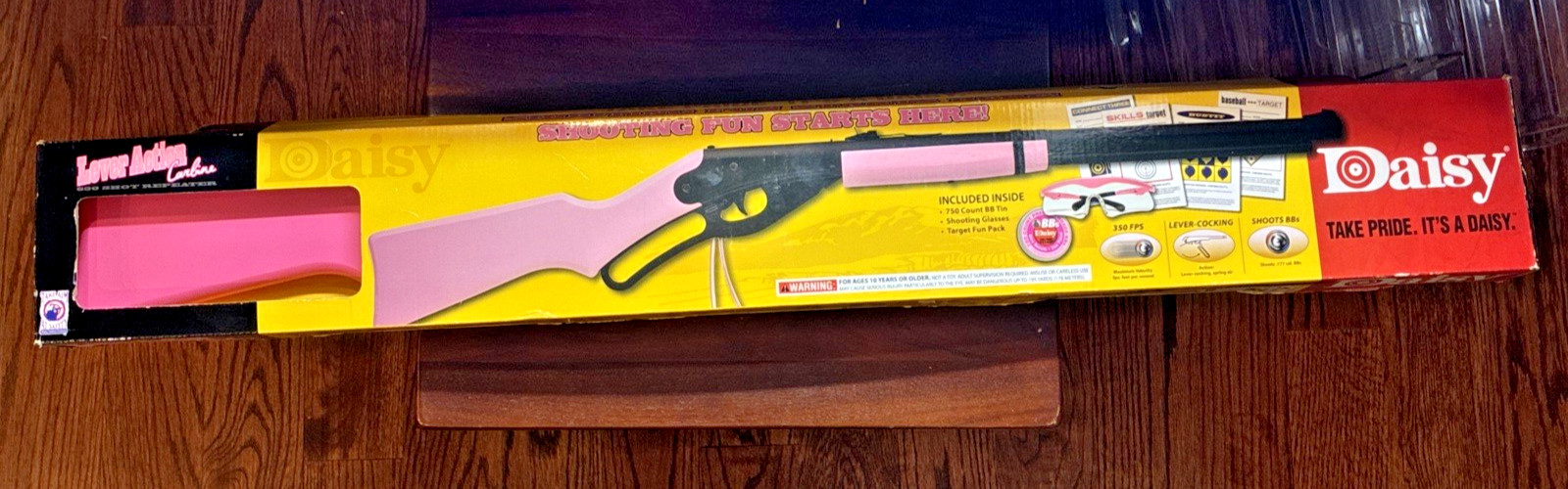 Vintage NIB Daisy BB Gun Pink Lever Action Carbine Air Rifle .177 Cal & Glasses
