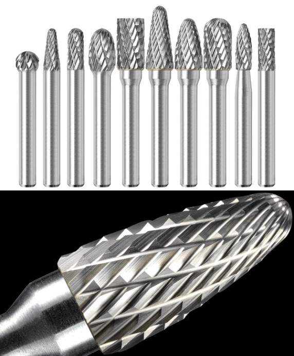 Kit de 10 Fresas Rotativas de Carburo de Tungsteno con Vástago de 1/4", Caja Org