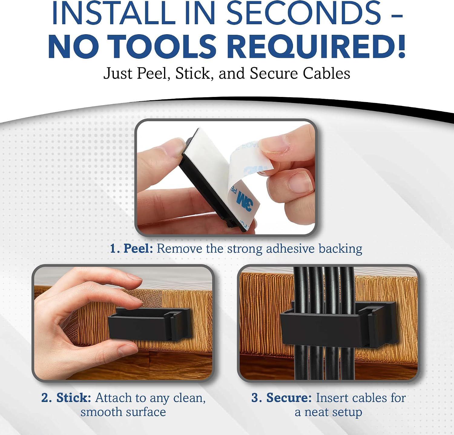 100 PCS Self Adhesive Cable Clips, Wire Organizer, Cable Management, Cord