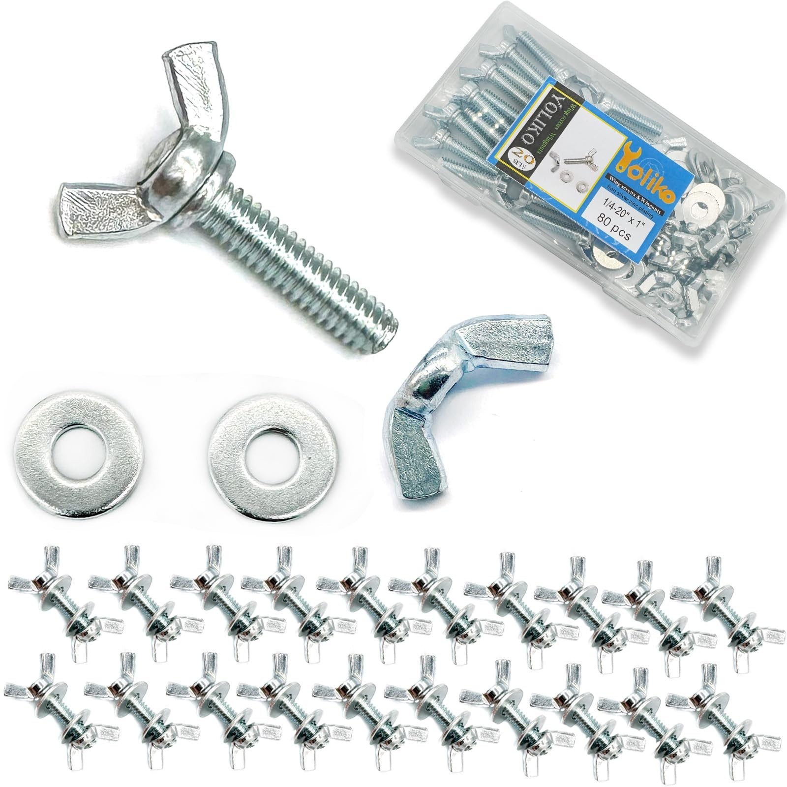 20 Sets (80 Pcs Total) Silver Zinc Coated 1/4"-20 x 1 Wing Screw Bolts Wing N...