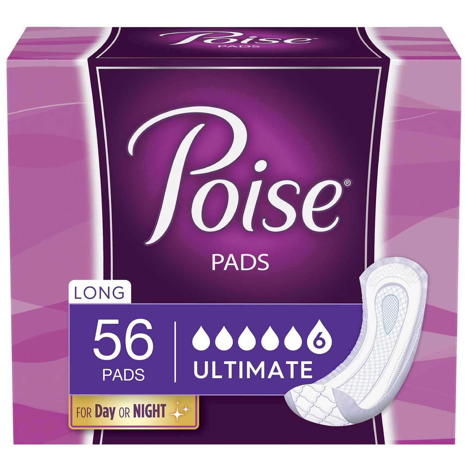 Poise Incontinent Pad 15.9" L Long Length Ultimate 56 Ct